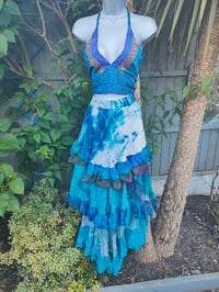 Image 1 of Wanderlust maxi tiered skirt/ Bandeau Dress Blue tie dye flecks of purple 8-16 copy