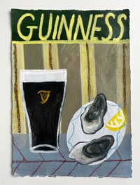 Guinness and oysters on sage green