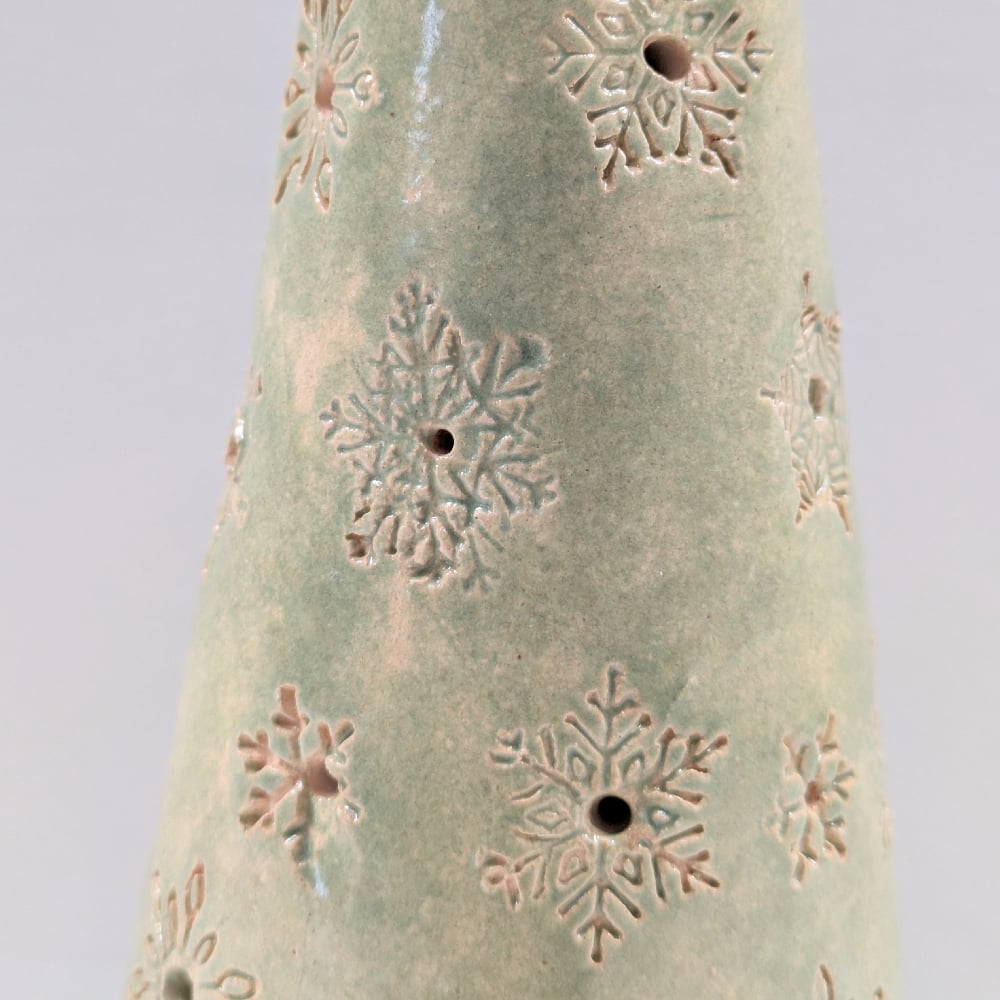 Image of Light Green Ceramic Lighted Christmas Tree Embossed With Snowflakes