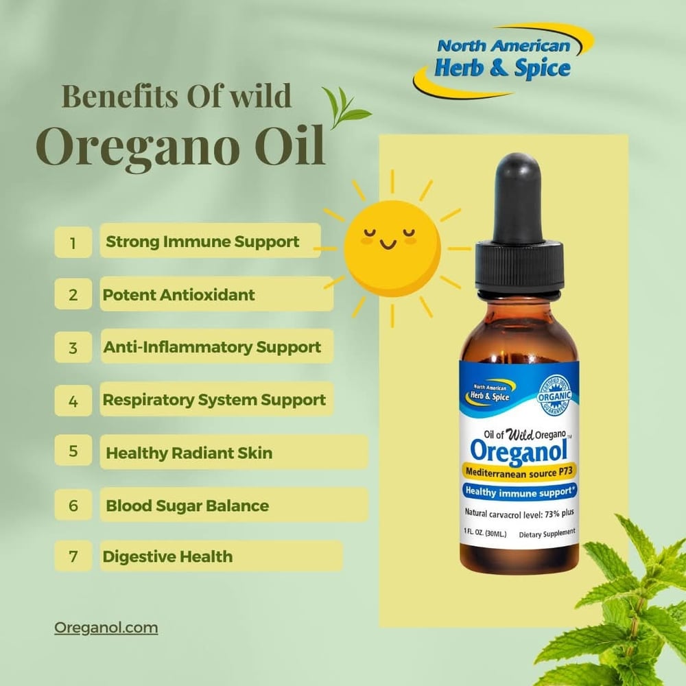 North American Herb & Spice Wild Mediterranean Oregano Oils w/P73. (73%-84% Carvacrol). Herpes.