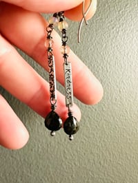 Image 4 of kindness earrings with green tourmaline and opals