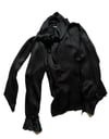 1970s Yves Saint Laurent noir silk tie neck blouse