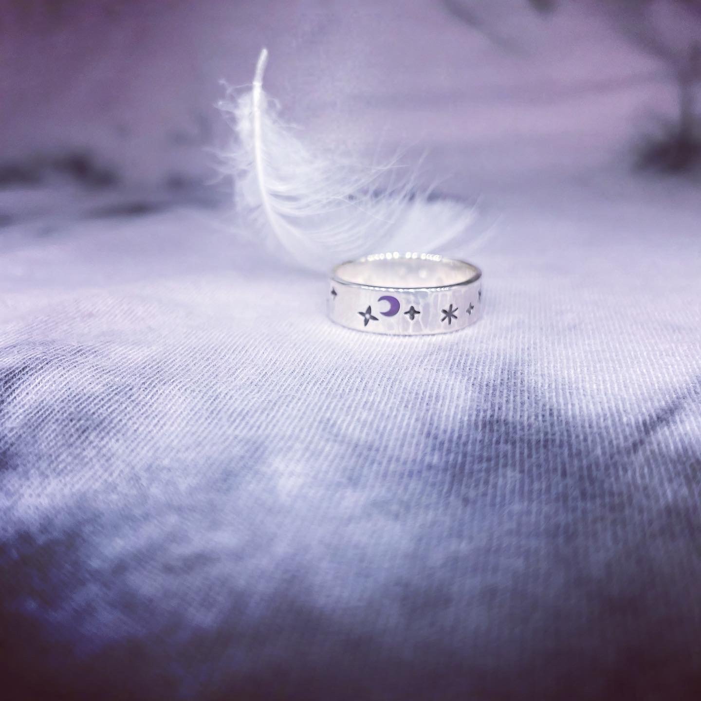 Image of Handmade Sterling Silver Purple Crescent Moon & Star Ring