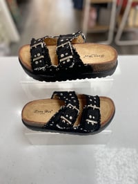 Image 1 of Black Denim Double Buckle Studded Slider