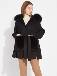 Image 2 of Black Loro Coat With Fur Pockets
