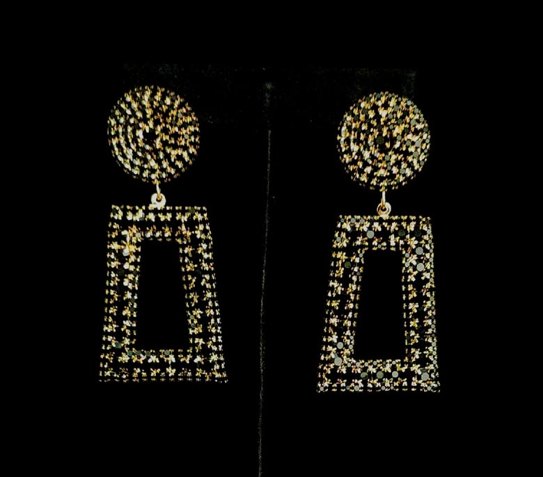 Image of Black & Gold Rhinestone Pierced Earrings 