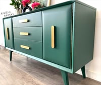 Image 3 of Vintage Retro Lebus sideboard with drawers / tv cabinet painted in dark green