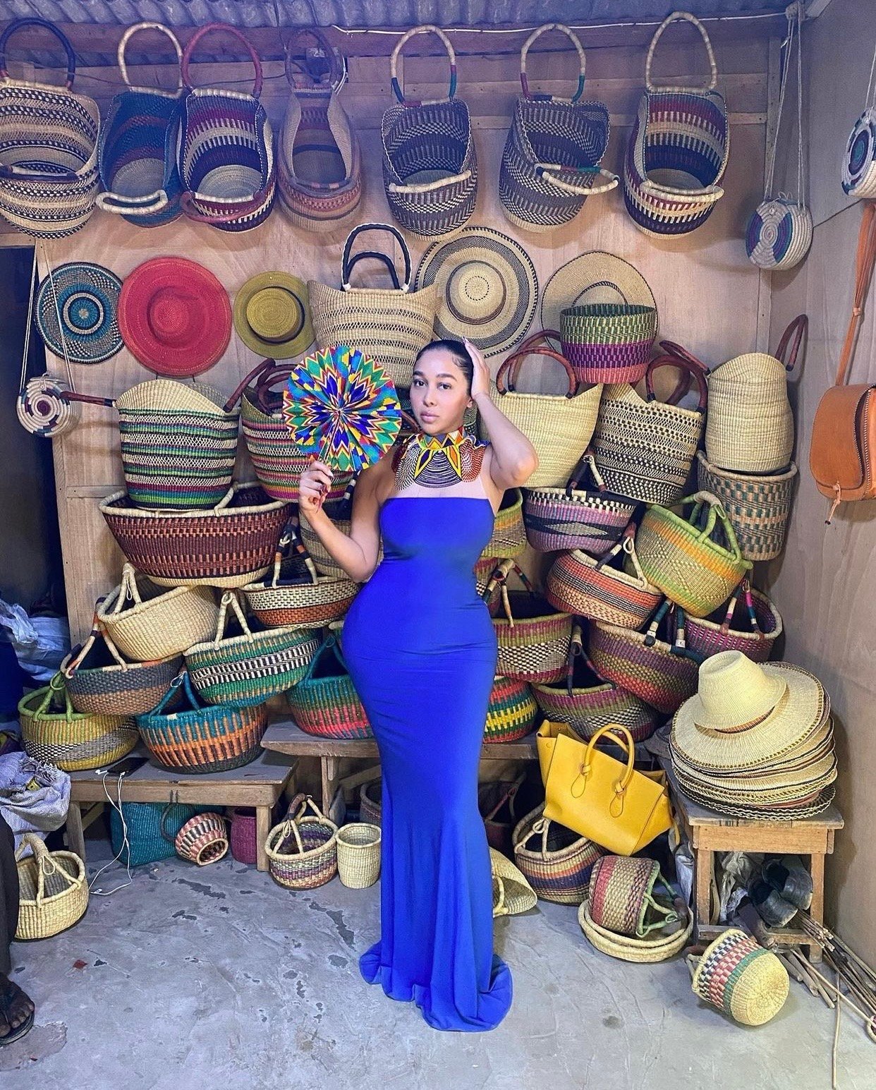 Image of ROYAL BLUE EXTRA-LONG MAXI DRESS WITH NECKLACE (MEDIUM)