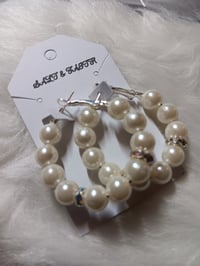 Image 2 of Silver Beaded Hoop Earrings (White)