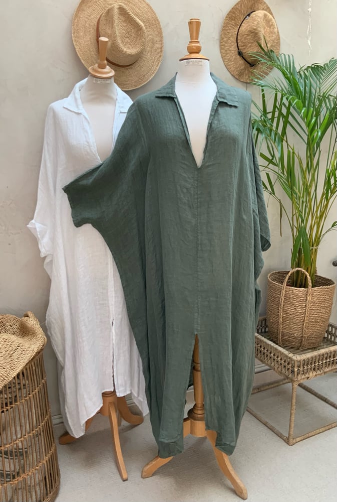 Image of Robe de Plage en voile de lin kaki