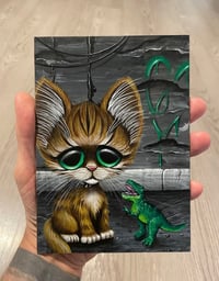 Image 2 of Tabby Cat T Rex Original Acrylic Painting 