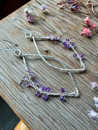 Image 4 of Sterling Woven Lavender Sprig Earrings with Amethyst