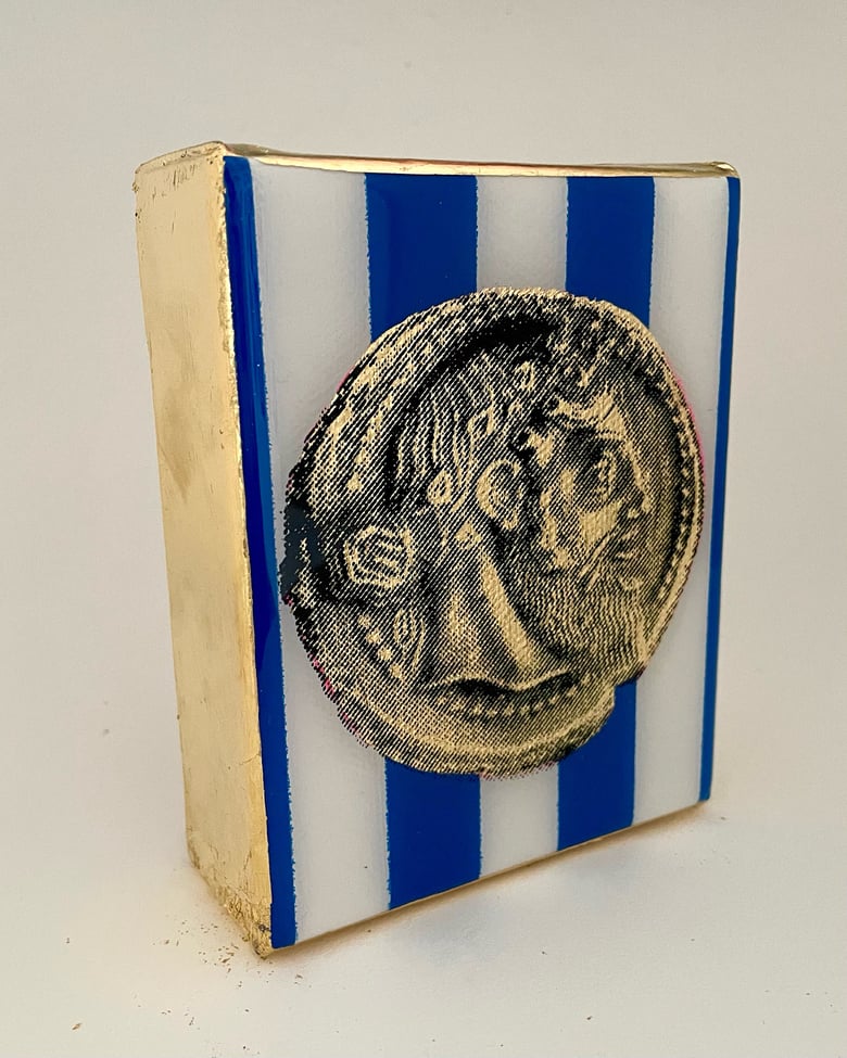 Image of Greek Coin Blue/White/Gold leaf 