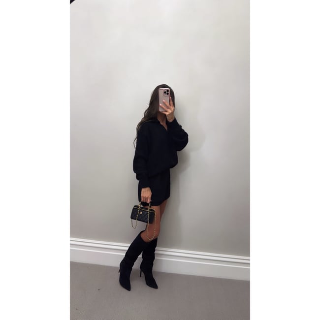 Black Soft Knit v neck jumper and skirt 