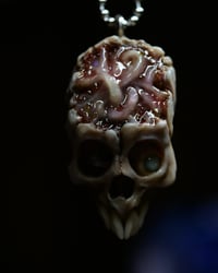 Image 2 of Brain Worms Skull pendant, stainless chain , glow in the dark eye, OOAK one of a kind