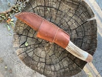 Image 2 of Elk antler handle Damascus knife.