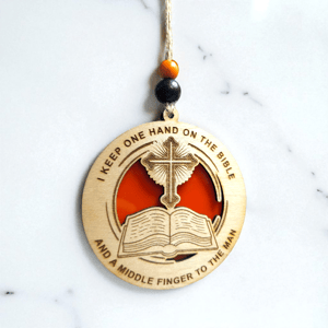 Image of Dont Tread on Me with Bible wood with acrylic Christmas ornament, customizable , double-sided