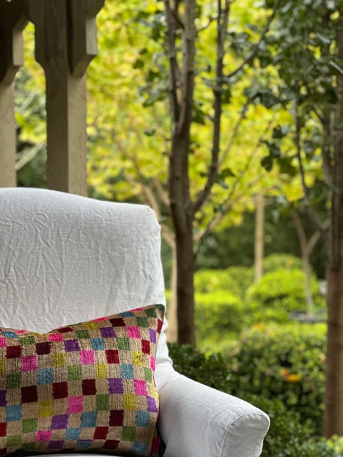 Image of Neon Checker Ikat Cushion