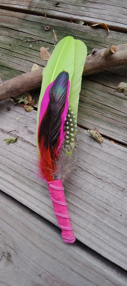 Image of A Pink Earth~Smudge feather fan 1111 large portal energy 