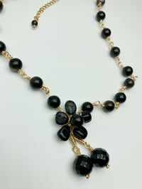 Image 2 of Obsidian Onyx Flower Pendant Necklace - Double Protection