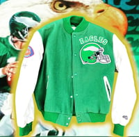 Image 3 of 💎ViNTaGe💎 AuToGRaPHeD JeFF FeaGLeS PHiLaDeLPHiA EaGLeS 🦅  CHaLK LiNe LeTTerMEN JaCKeT🧥