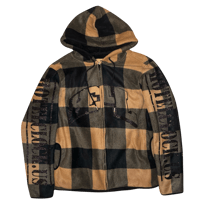 Image 1 of SZ M YELLOW AND BLACK PLAID SPARKLY COLLEGIATE ZIP UP HOODIE (1/1)