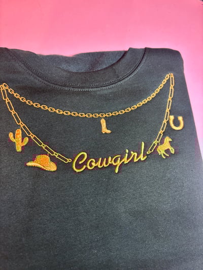 Image of Cowgirl Charm necklace embroidered sweater