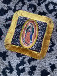 Image 2 of Virgin Leopard Fringe Cushion Cover with gold fringing