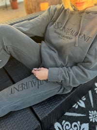 Image 1 of DESIGNER LUXE PULLOVER HOODIE VINTAGE BLACK YSL