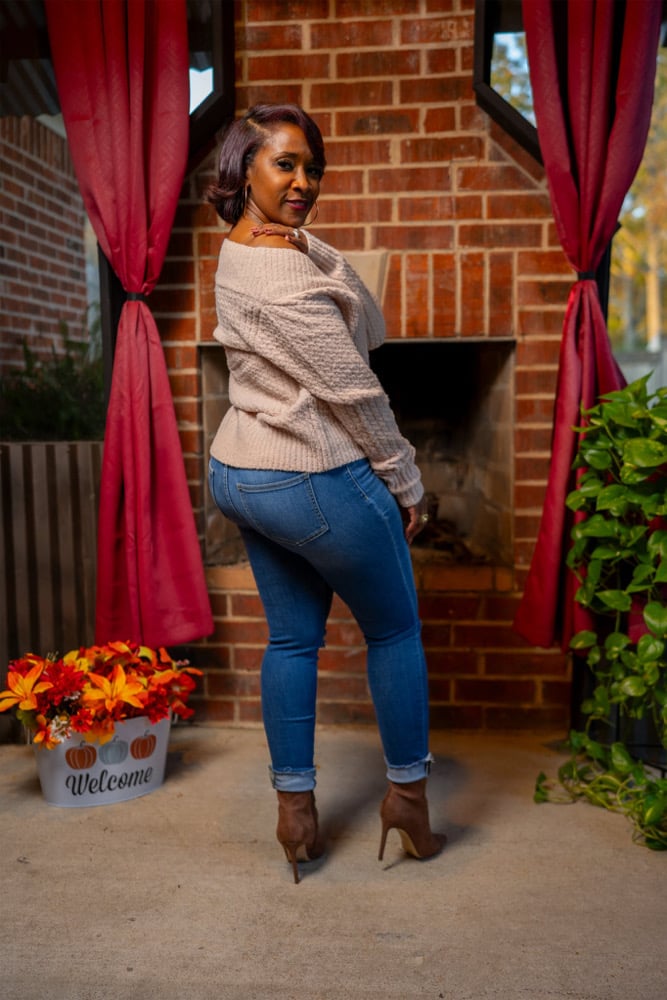 Image of Off Shoulder Button Down Sweater