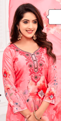 Image 2 of KSV810142-3Pcs Soft Maslin Flower Print Kurtha Set