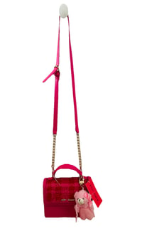 Image 3 of Betsey Johnson pink sequin box purse with optional Crossbody chain and Teddy charm