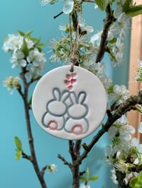 Image 4 of Handmade Ceramic Cuddling Bunnies tag