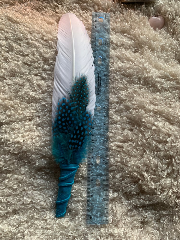 Image of Blue skys and water ~ Smudge feather large Free US shipping 