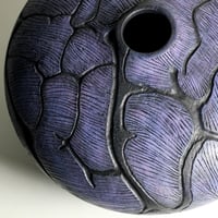 Image 3 of Black Walnut Wood Vessel w/ Carving & Painting (0452)