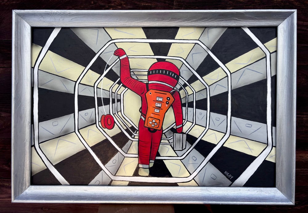 Image of 2001 Yo-Yo in Space Painting 18x24 acrylic on wood framed 