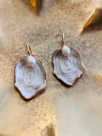 Image 2 of Oyster with Pearl Drop Polymer Clay Earrings, Handmade Jewelry 