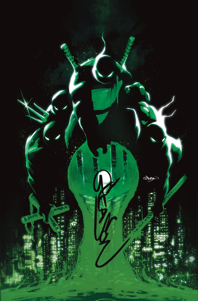 Image of Signed TMNT BLACK WHITE & GREEN CVR A VIRGIN VARIANT 