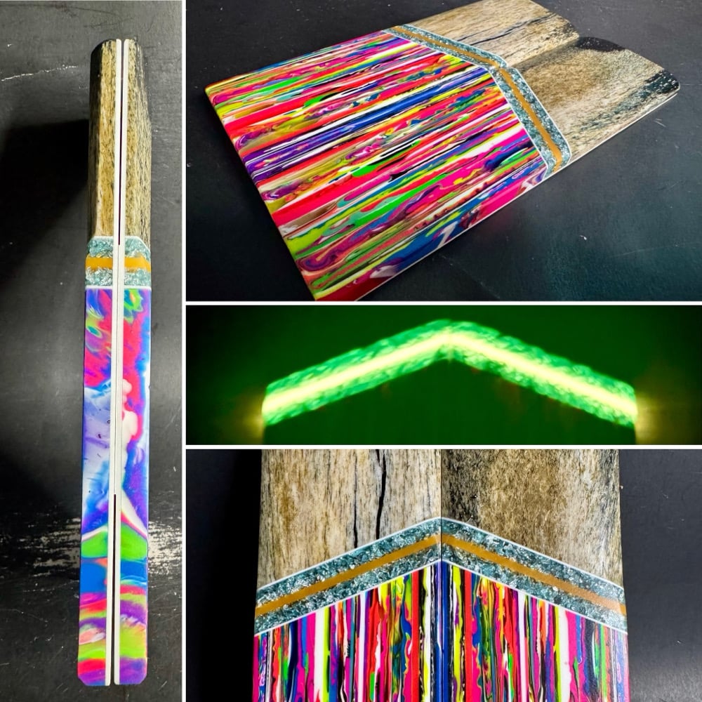Image of Giraffe Bone & @Kaoticartworks Resin GLOW Segmented Knife Scales