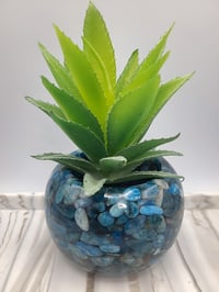 Image 4 of Handmade Resin Bowl with Blue Apatite Crystals | Planter | Candle Holder - 3 Sizes