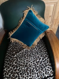 Image 8 of Sacred heart patch teal velvet rectangle cushion 