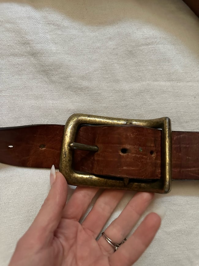late 60s leather belt with heavy brass buckle 