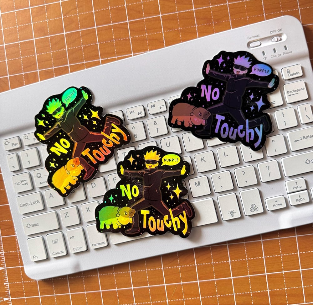 Image of 'No Touchy' Gojo / Moo Deng Holo Sticker