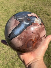 Image 7 of Large Volcano Agate Sphere UV #2112