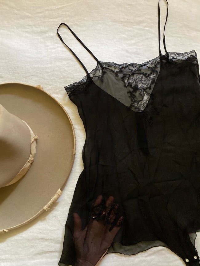 1920s silk chiffon romper with chantilly lace