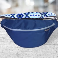 Image 4 of Large navy waterproof bumbag with grey zip