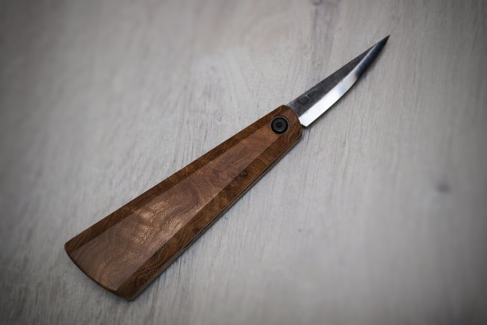 Image of 70mm folding slöjd with elm, yew and laburnum handle