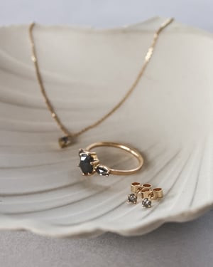 Image of 9ct yellow gold, medium grey diamond, stud earrings