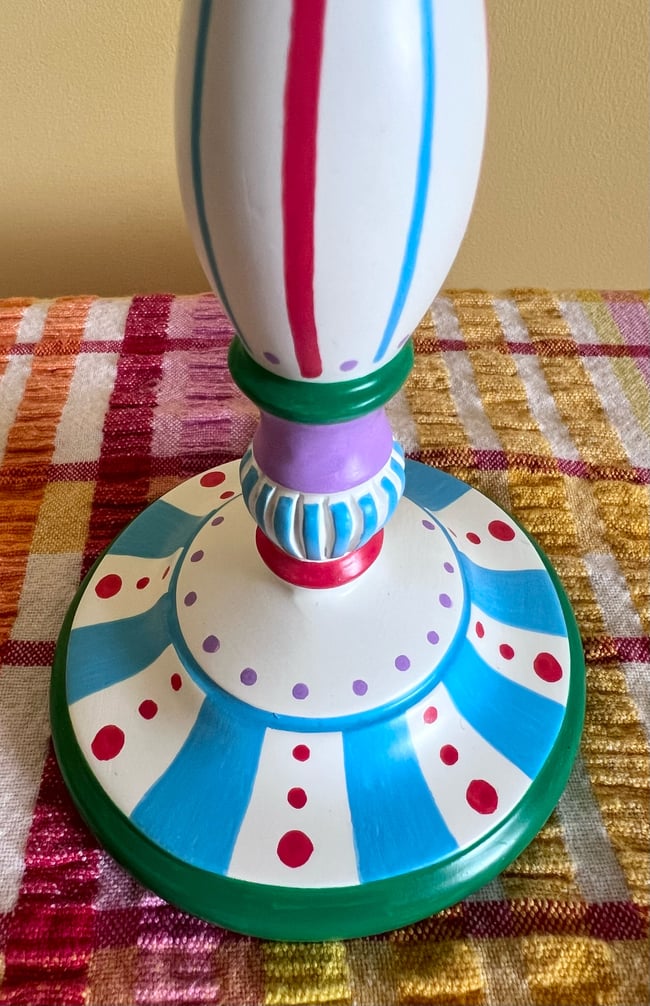 Mauve, red, green and blue lamp with shade