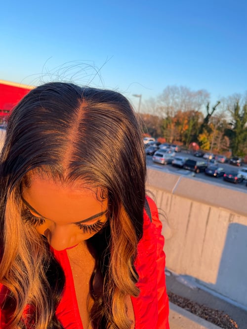 Image of CARAMEL DRIZZLE with BLONDE ROAST 22 inch 5x5 HD lace closure wig 